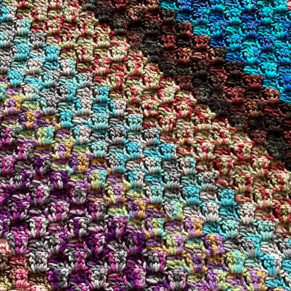 Handmade Crochet Striped Blanket Multi‎ Color Boho Cozy Cottagecore Grannycore